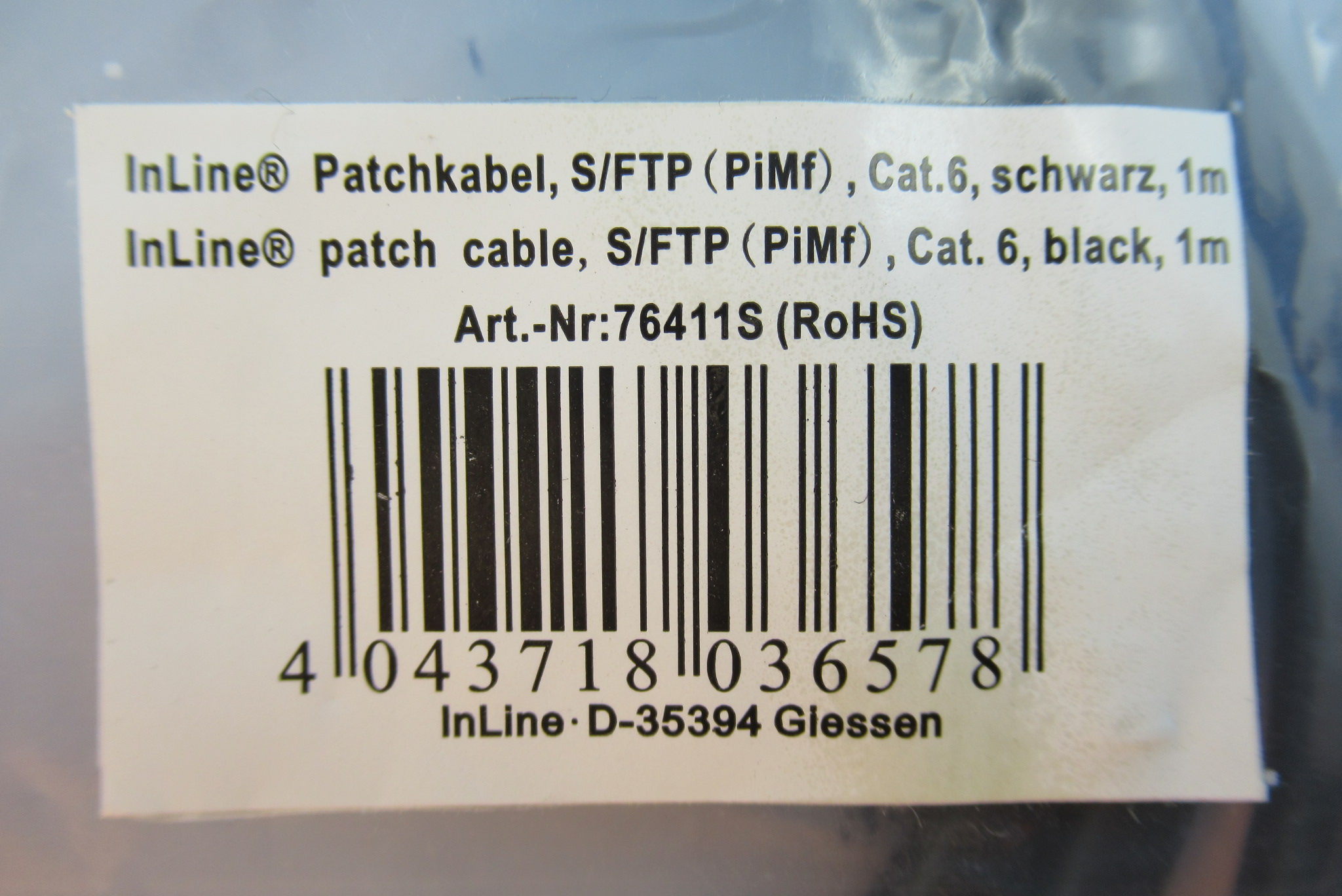TP Patchkabel Kat.6 S/FTP 1m schwarz INTOS 76411S