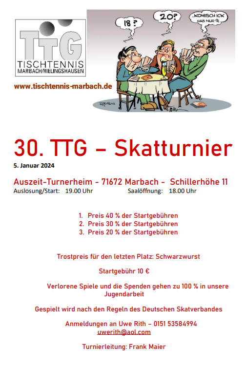30. Skatturnier - TTG Marbach-Rielingshausen: 05.01.2024