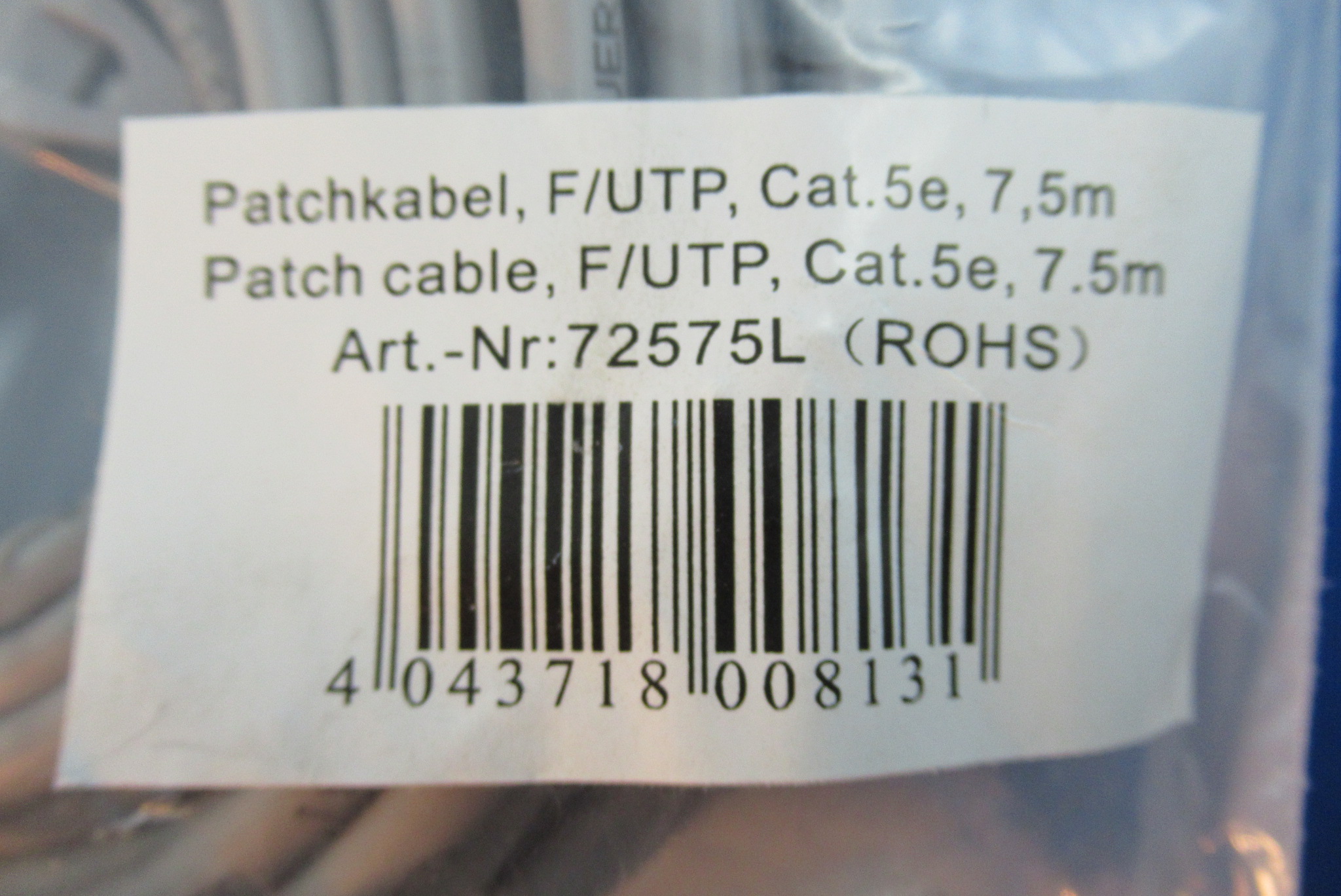 TP Patchkabel Kat.5e F/UTP 7,5m grau INTOS 72575L