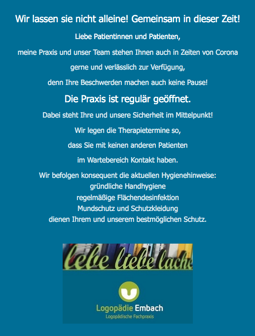 #Videotherapie, #Corona, Logopädie Embach