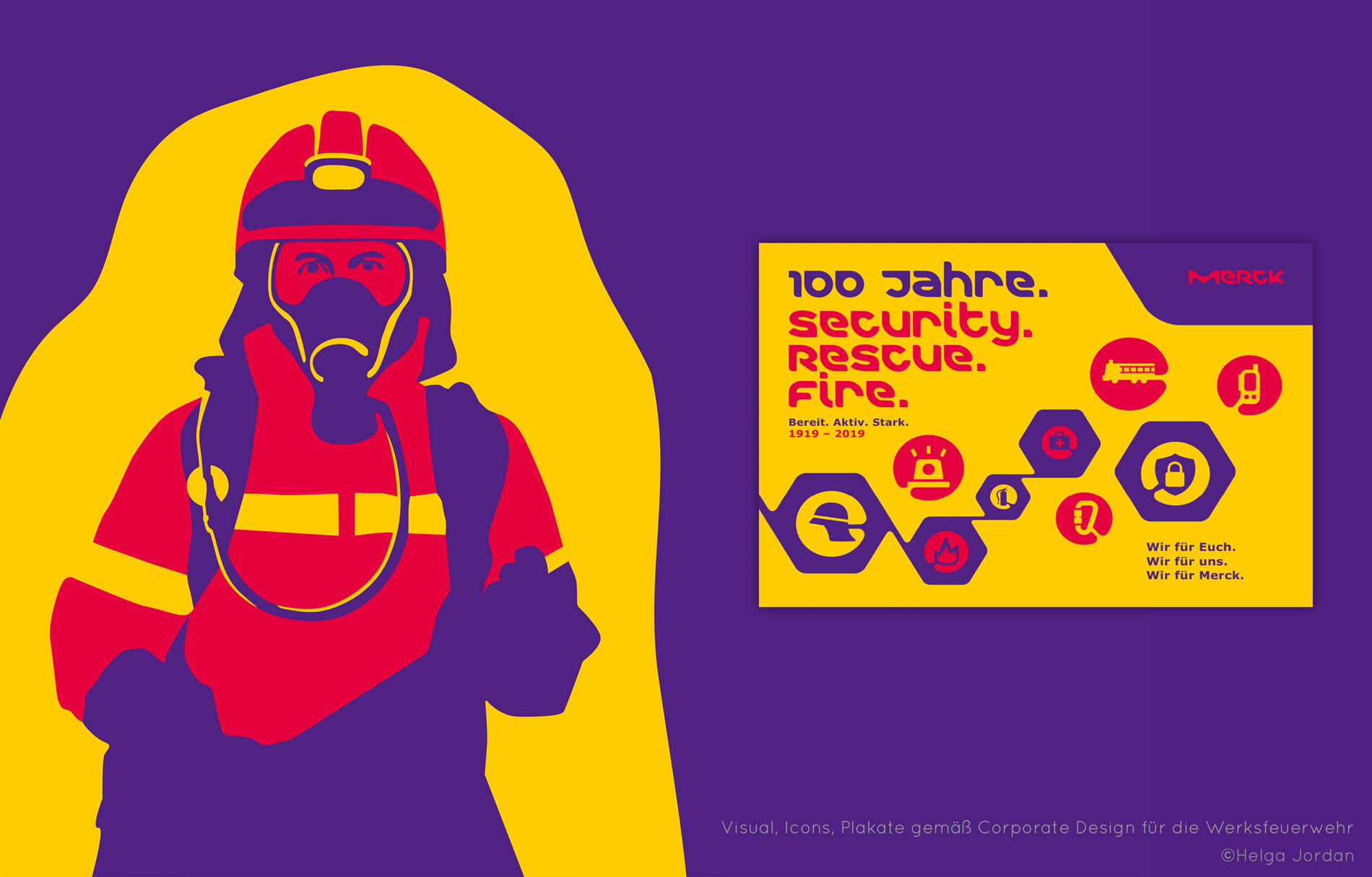 Feuerwehr-Jubiläum, Entwicklung des Keyvisual, Feuerwehr-Icons, Plakat, Anzeige