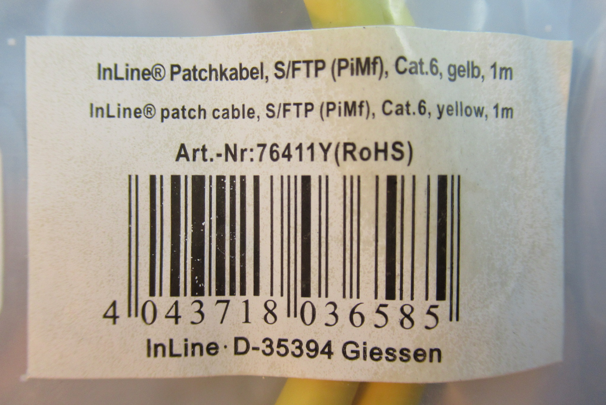 TP Patchkabel Kat.6 S/FTP 1m gelb INTOS 76411Y