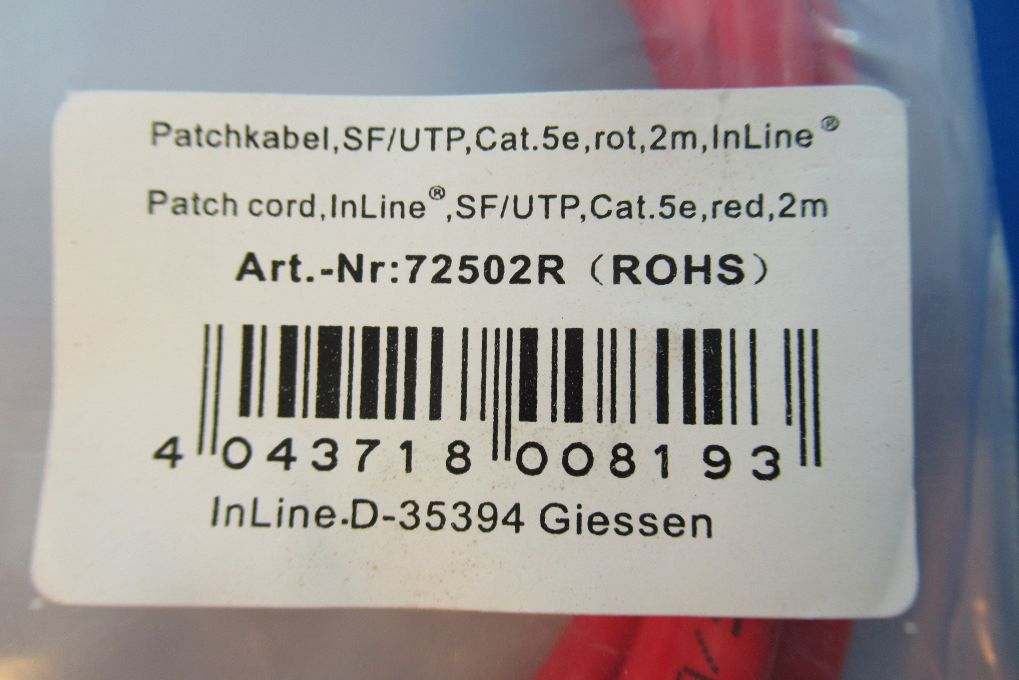 TP Patchkabel Kat.5e S-FTP 2m rot INTOS 72502R