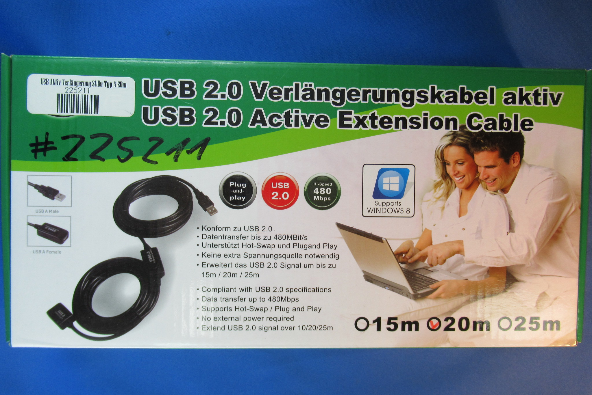 USB 2.0 Aktiv-Verlängerung St/Bu Typ A 20m INTOS 34613I