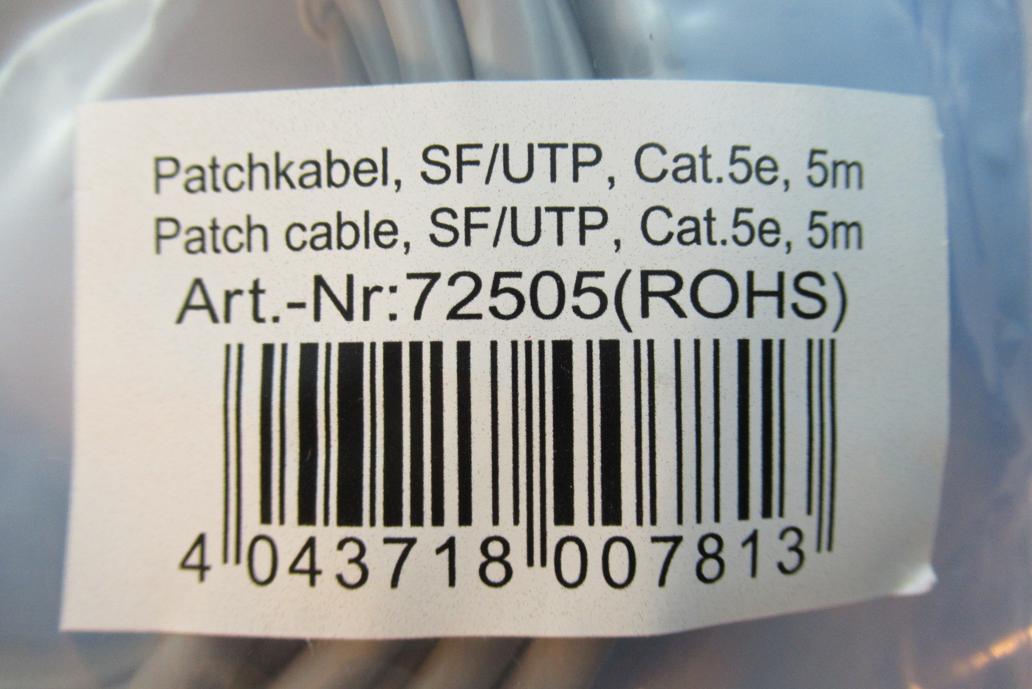 TP Patchkabel Kat.5e FTP 5m grau INTOS 72505