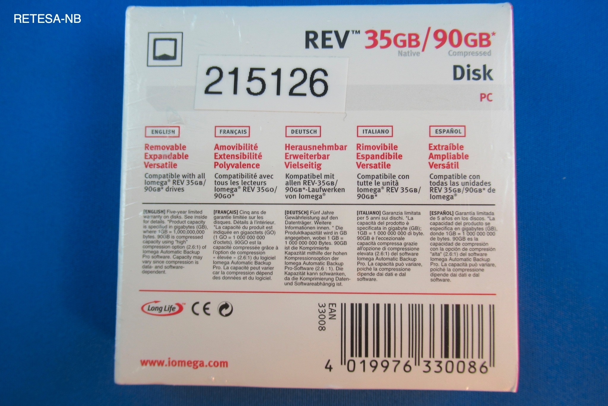 REV-Disk 35/90 GB PC-formatiert IOMEGA 33008