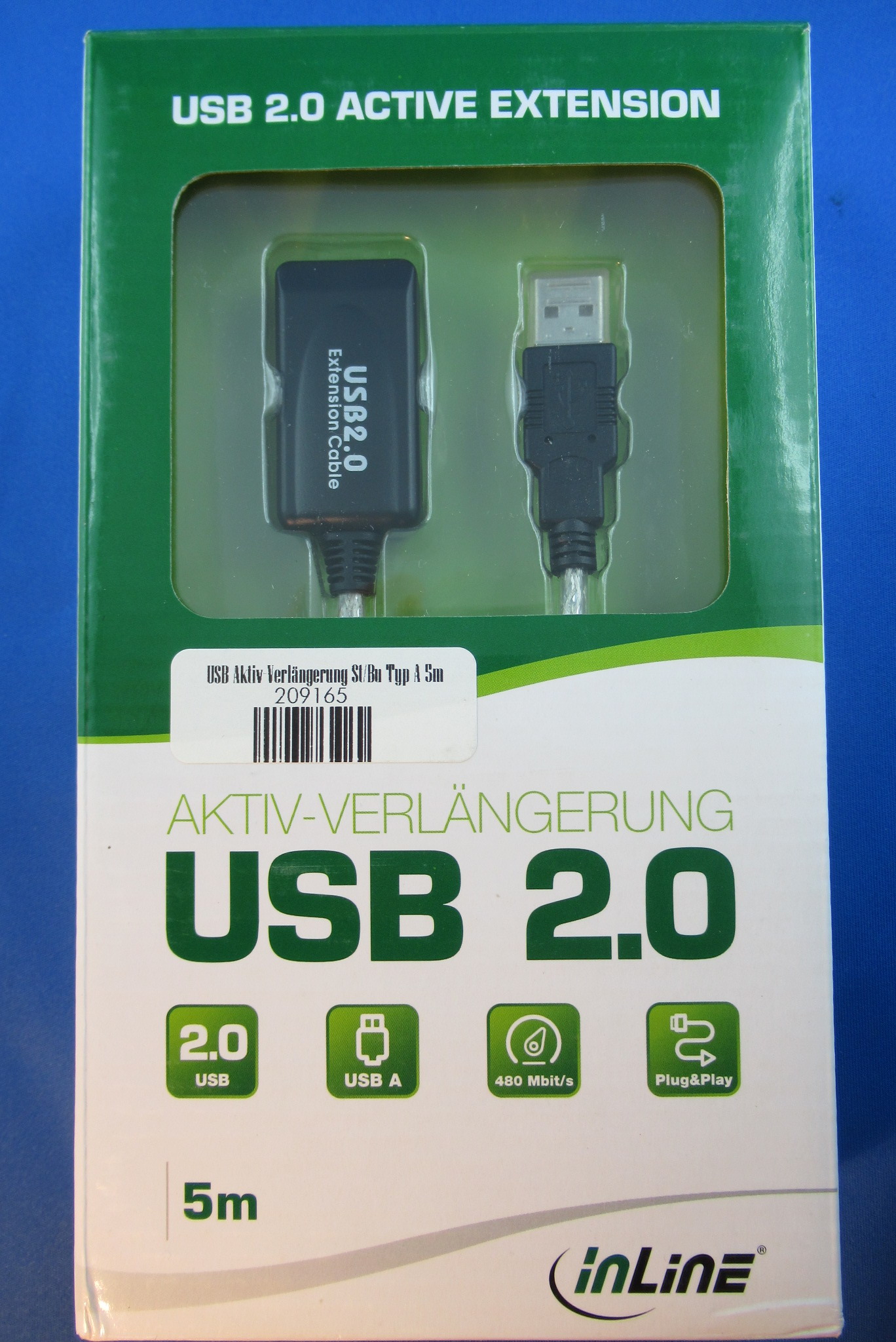 USB 2.0 Aktiv-Verlängerung St/Bu Typ A 5m INTOS 34605A