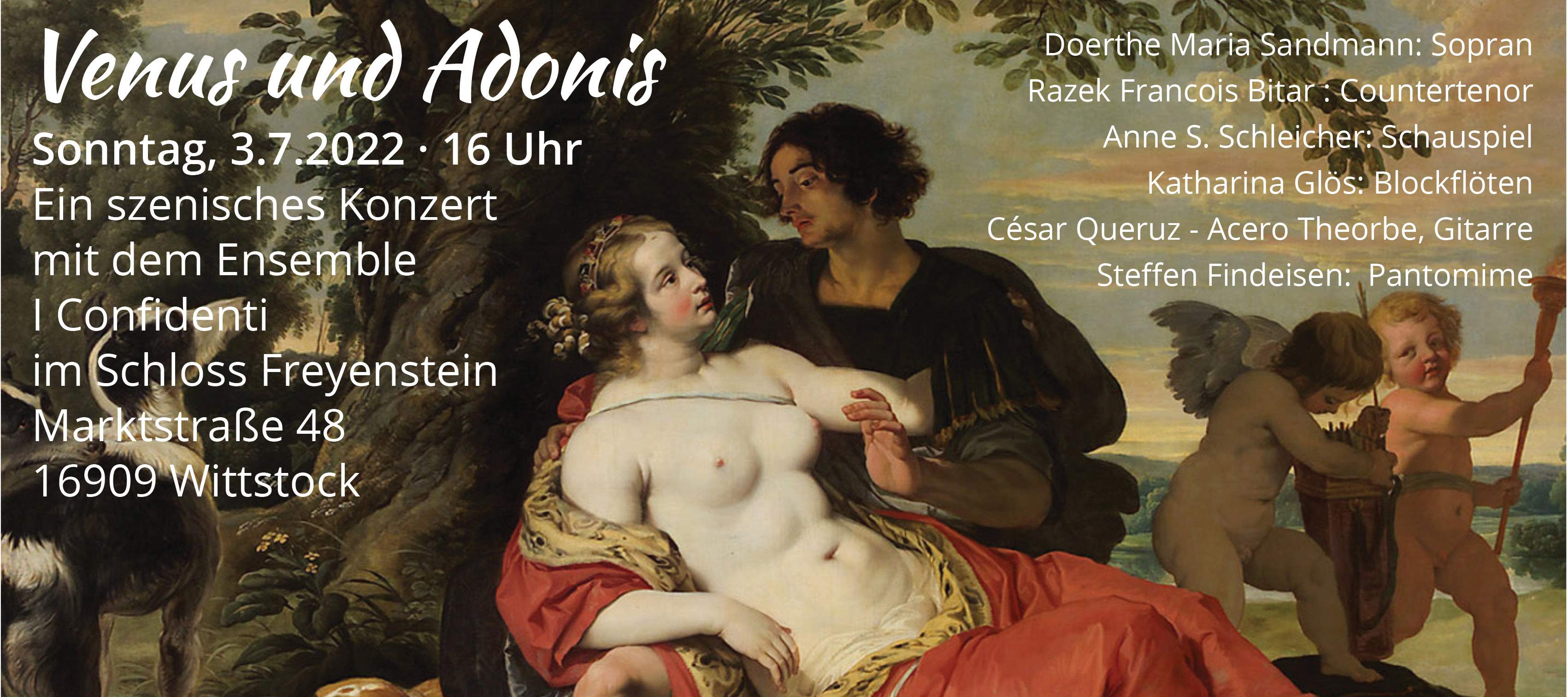 Konzertankündgiung "Venus und Adonis" - ein szenisches Konzert mit I Confidenti am 3.7.2022