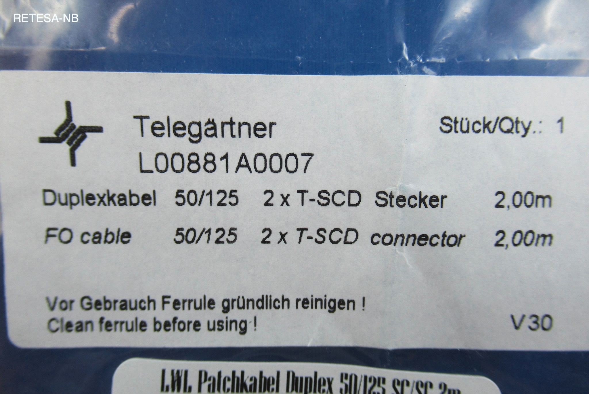 LWL-Patchkabel Duplex 50/125 SC/SC 2m Telegärtner L00881A0007