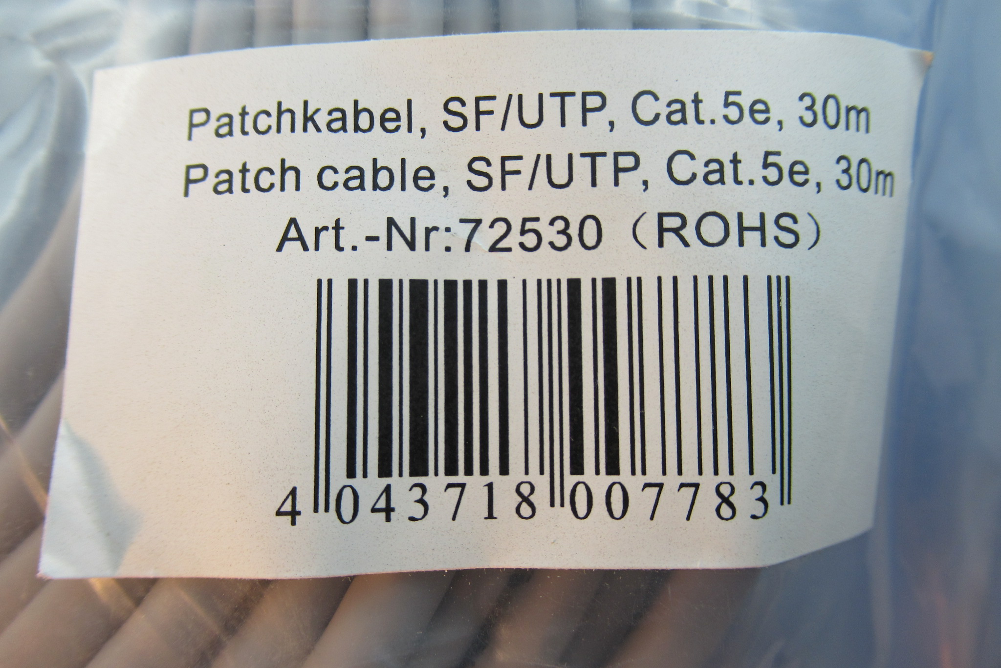 TP Patchkabel Kat.5e FTP 30m grau INTOS 72530