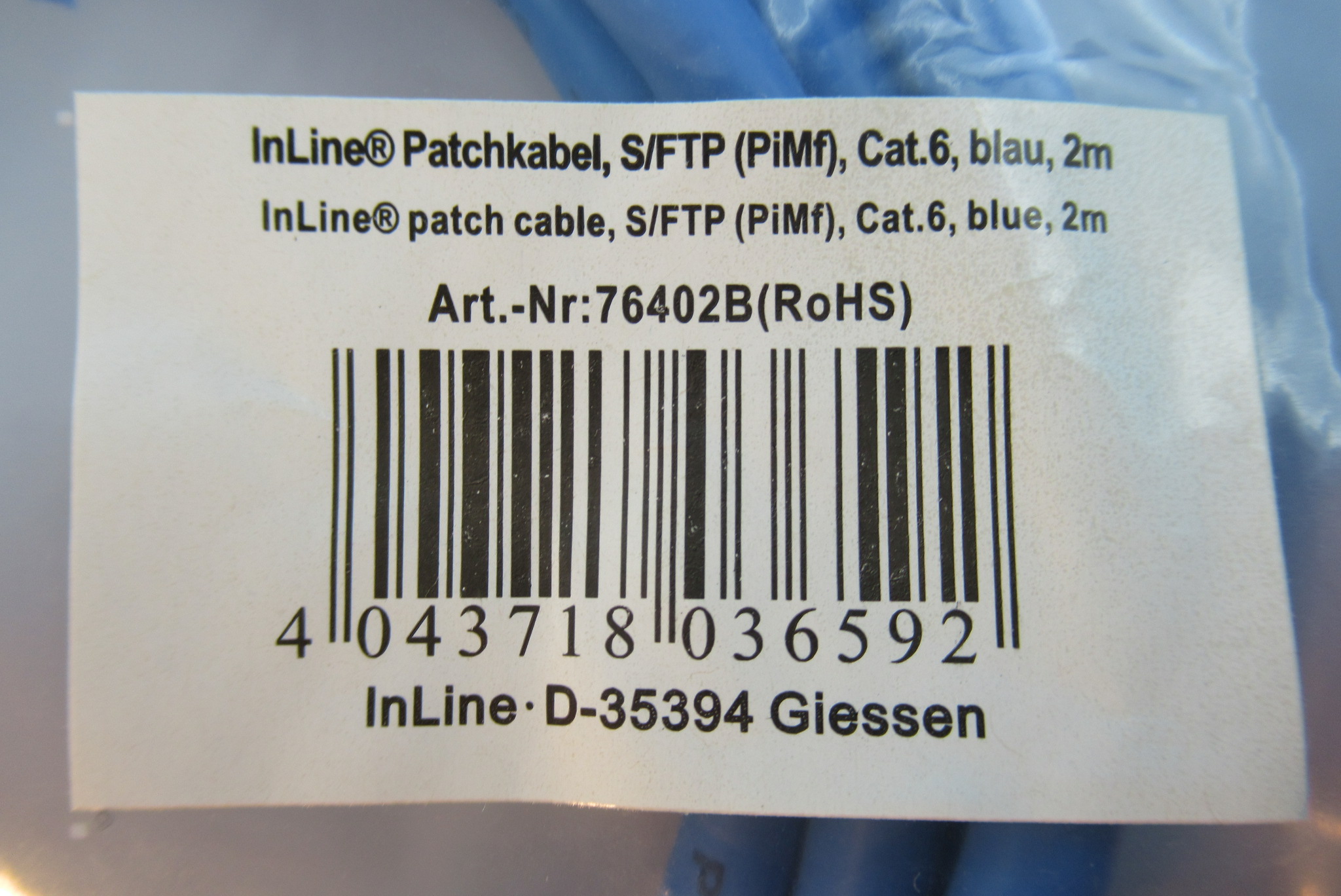 TP Patchkabel Kat.6 S/FTP 2m blau INTOS 76402B
