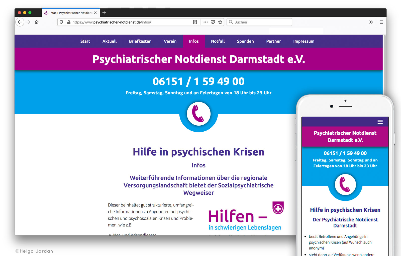 Psychiatrischer Notdienst Darmstadt e.V., Webdesign, Plakate, Flyer, PPT, Text
