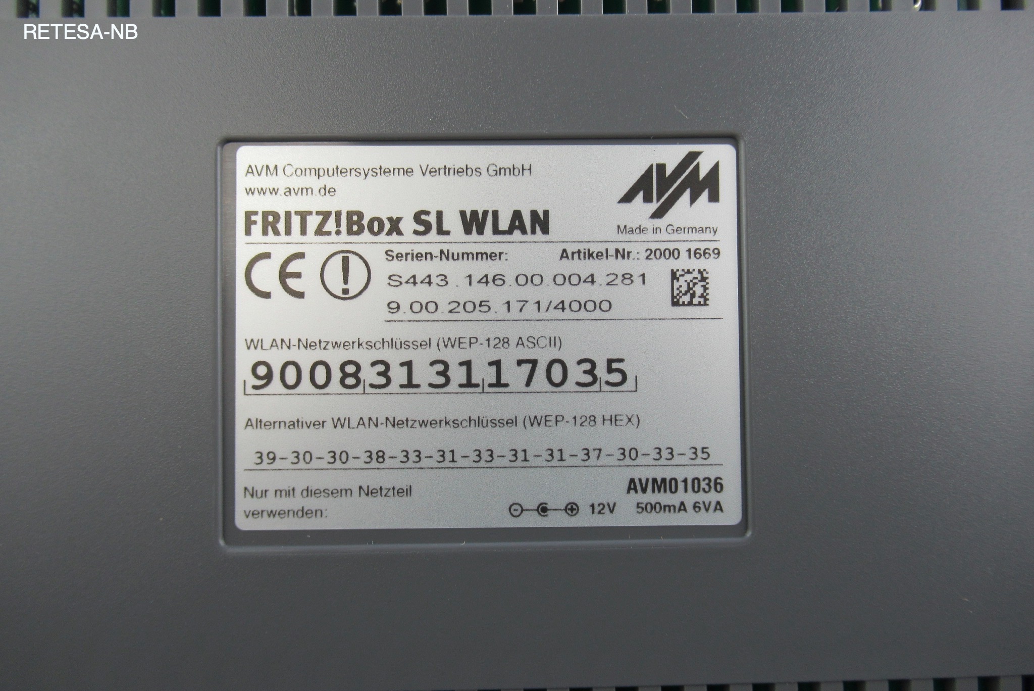 AVM FRITZ!Box SL WLAN AVM 20001669