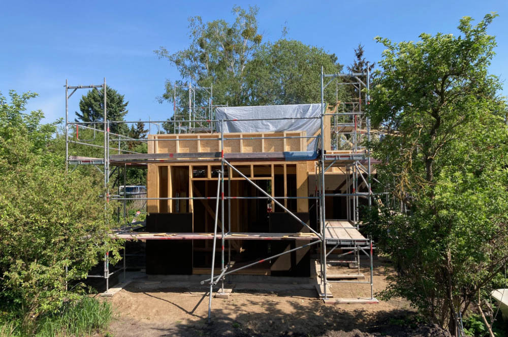 Falkensee, Brandenburg, Falkensee im Havelland, Wohnhaus Holzständerbau, Holzhaus