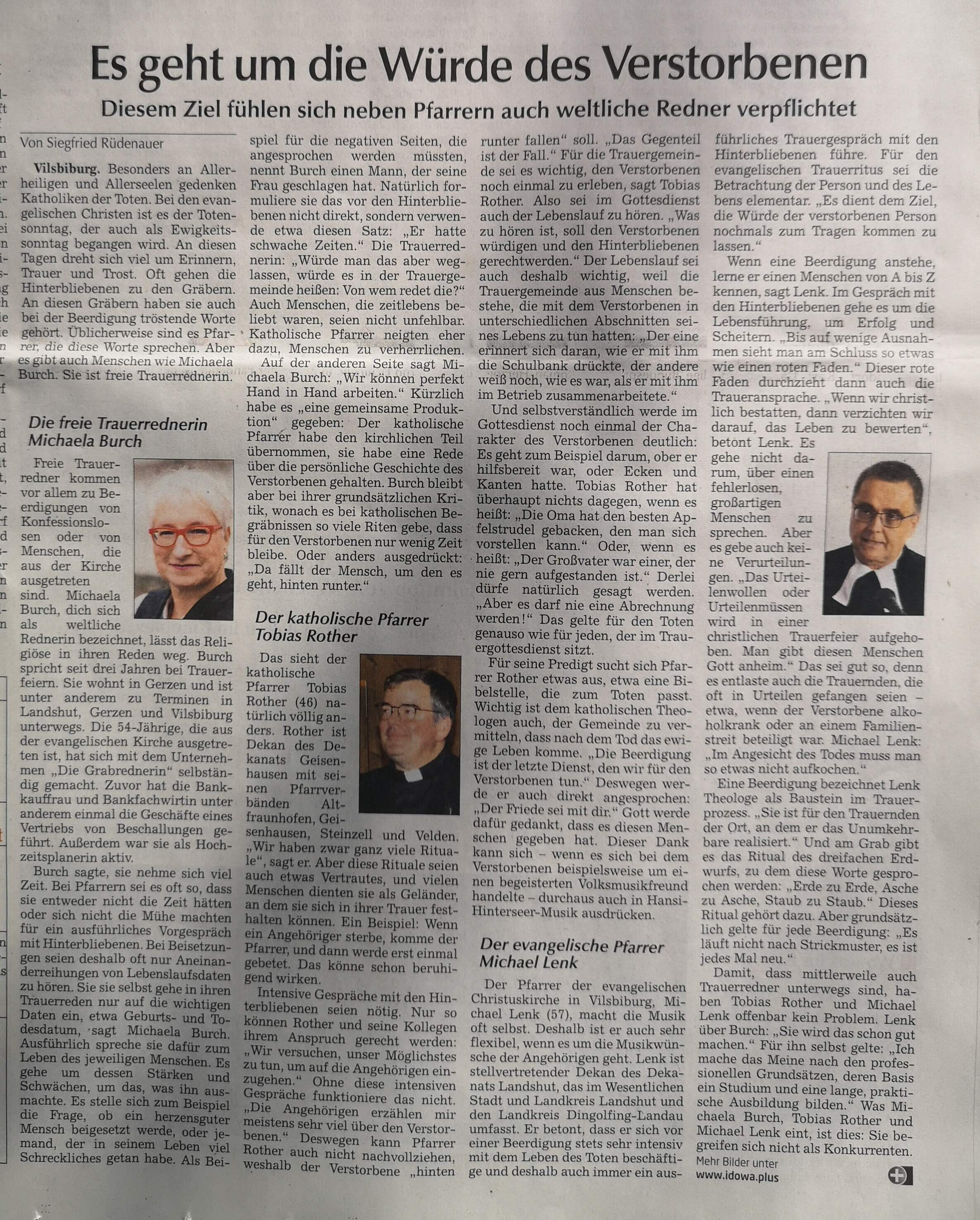 In der Vilsbiburger Zeitung fand sich ein Artikel über die Würde des Verstorbenen u.a. mit mir